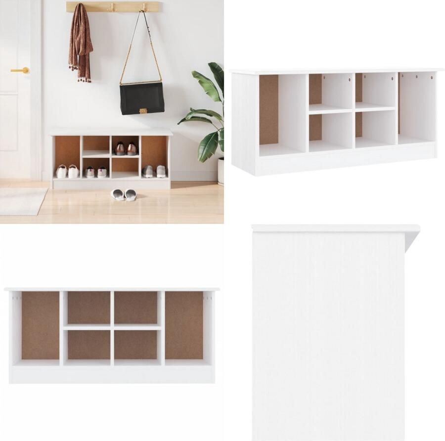 VidaXL Schoenenbankje ALTA 100x35x45 cm massief grenenhout wit Schoenenbankje Schoenenbankjes Halbankje Opbergbankje