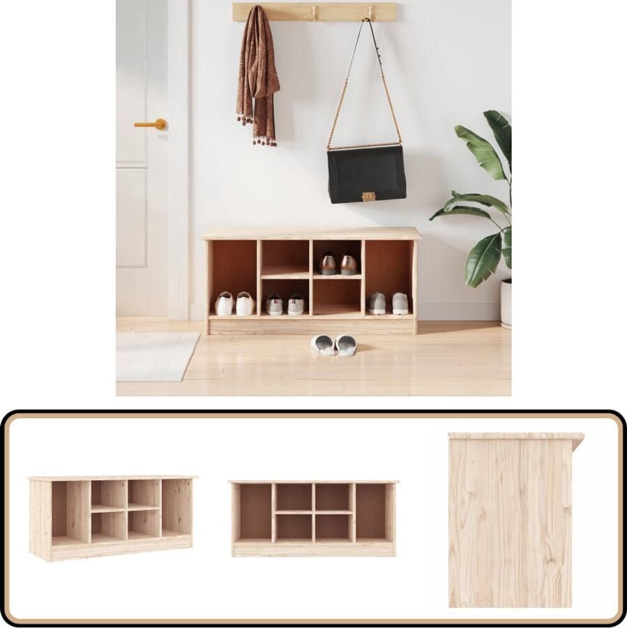 VidaXL Schoenenbankje ALTA Massief Grenenhout 100x35x45 cm Schoenenkast Schoenuitlegger Entree Meubilair Opbergruimte Hout Meubel