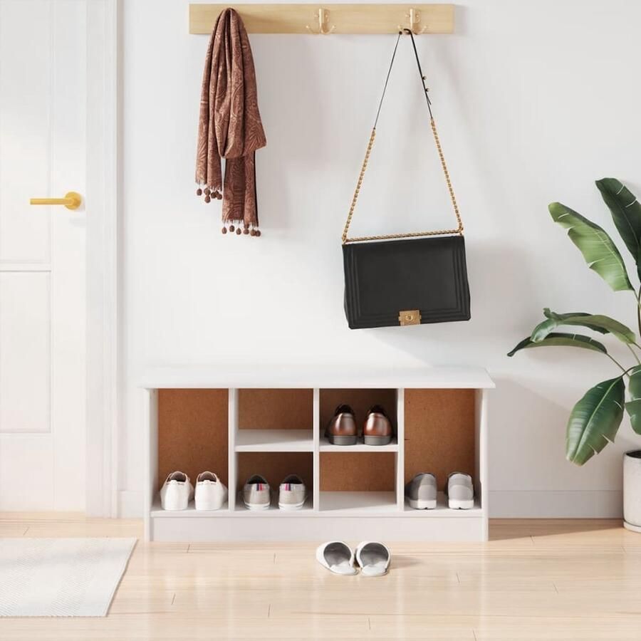 VidaXL Schoenenbankje ALTA Wit 100x35x45 cm Grenenhout Schoenenbank Schoenuitlegger Inbouwschoenberg Hout Meubilair Salontafel Entreeplank Vintage Meubel - Foto 2