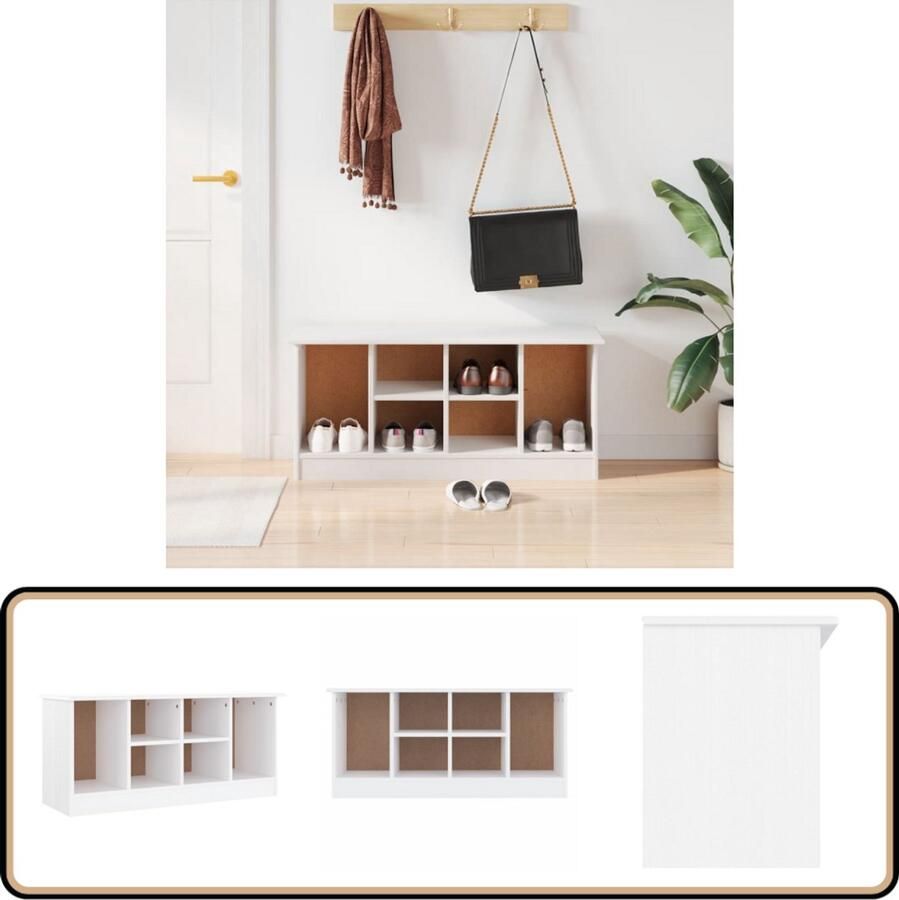 VidaXL Schoenenbankje ALTA Wit 100x35x45 cm Grenenhout Schoenenbank Schoenuitlegger Inbouwschoenberg Hout Meubilair Salontafel Entreeplank Vintage Meubel