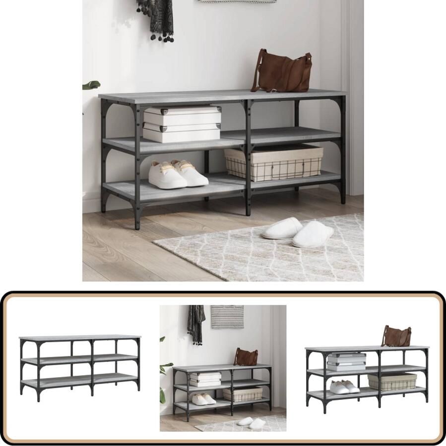 VidaXL Schoenenbankje Grijs Sonoma 100x38 5x49 cm Schoenenbankje Schoenenbankjes Halbankje Opbergbankje