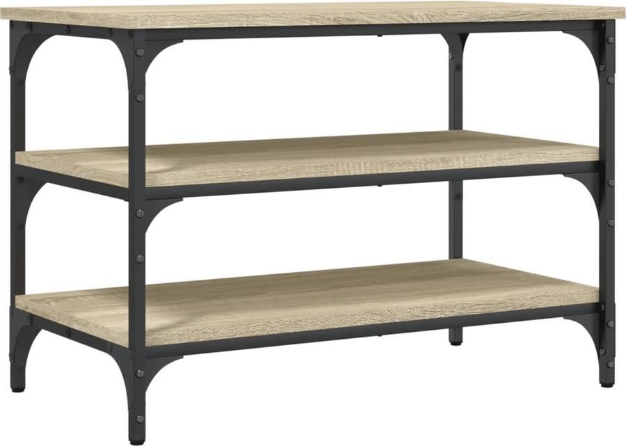 VidaXL Schoenenbankje 70x38 5x49 cm bewerkt hout sonoma eikenkleurig Schoenenbankje Bruine Schoenenkast Houten Schoenenopbergers Schoenenmeubilair Salontafel