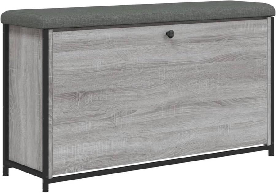 The Living Store Schoenenbankje met klaplade 102x32x56 cm grijs sonoma eiken Schoenenbankje Schoenenbankjes Halbankje Opbergbankje
