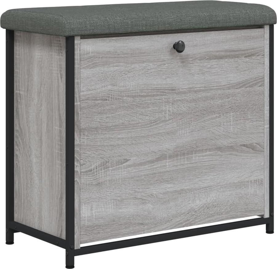 The Living Store Schoenenbankje met klaplade 62x32x56 cm grijs sonoma eikenkleur Schoenenbankje Schoenenbankjes Halbankje Opbergbankje