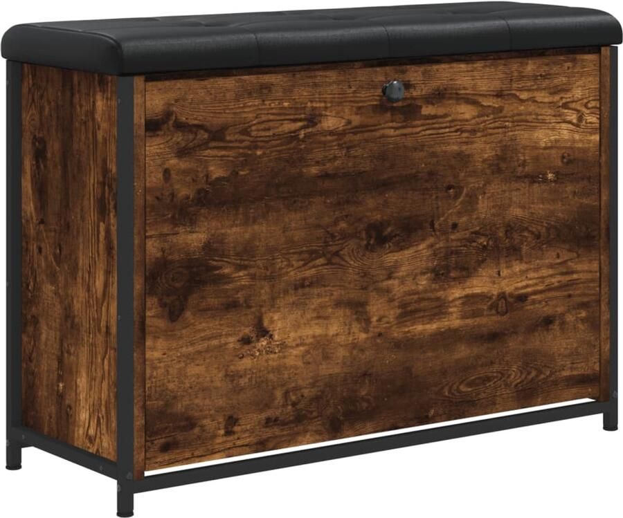 VidaXL Schoenenbankje met klaplade 82x32x56 cm gerookt eikenkleurig Schoenenbankje Schoenuitlegger Bankschikken Bruine Bank Houten Bank