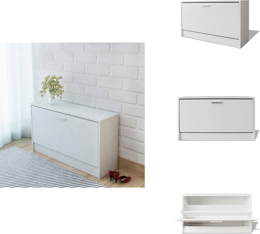 VidaXL Schoenenbankje Schoenenbankjes Halbankje Opbergbankje Schoenen opbergkast 80x24x45 cm wit - Foto 2