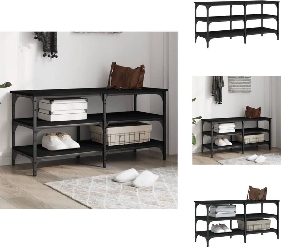 VidaXL Schoenenbankje Schoenenbankjes Halbankje Opbergbankje Schoenenbank 100x38 5x49 cm bewerkt hout zwart