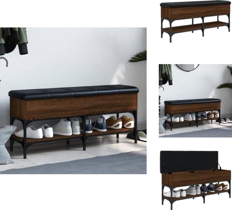 VidaXL Schoenenbankje Schoenenbankjes Halbankje Opbergbankje Schoenenbank 102x32x45 cm bewerkt hout bruin eikenkleur