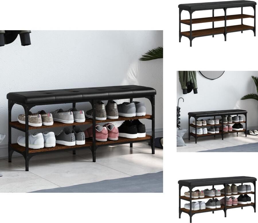 VidaXL Schoenenbankje Schoenenbankjes Halbankje Opbergbankje Schoenenbank 102x32x47 cm bewerkt hout bruin eikenkleur