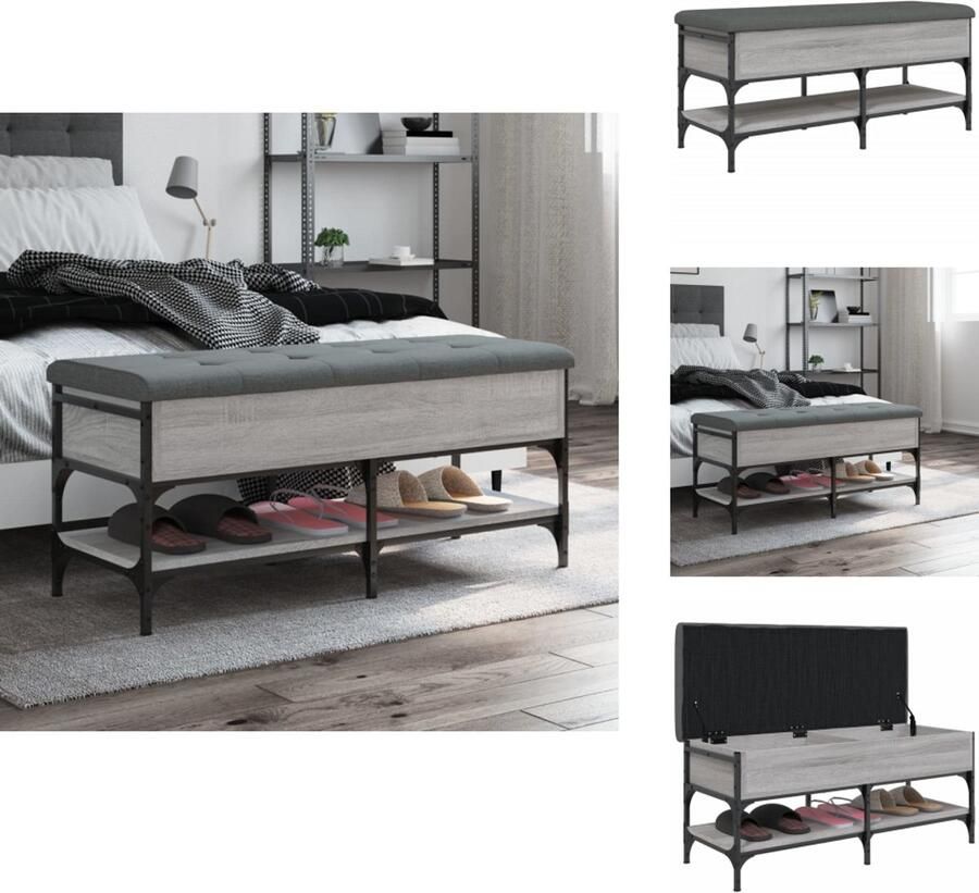 VidaXL Schoenenbankje Schoenenbankjes Halbankje Opbergbankje Schoenenbank 102x42x45 cm bewerkt hout grijs sonoma eikenkleur