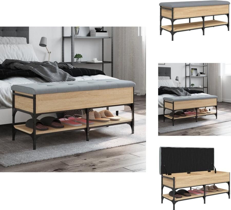 VidaXL Schoenenbankje Schoenenbankjes Halbankje Opbergbankje Schoenenbank 102x42x45 cm bewerkt hout sonoma eikenkleurig