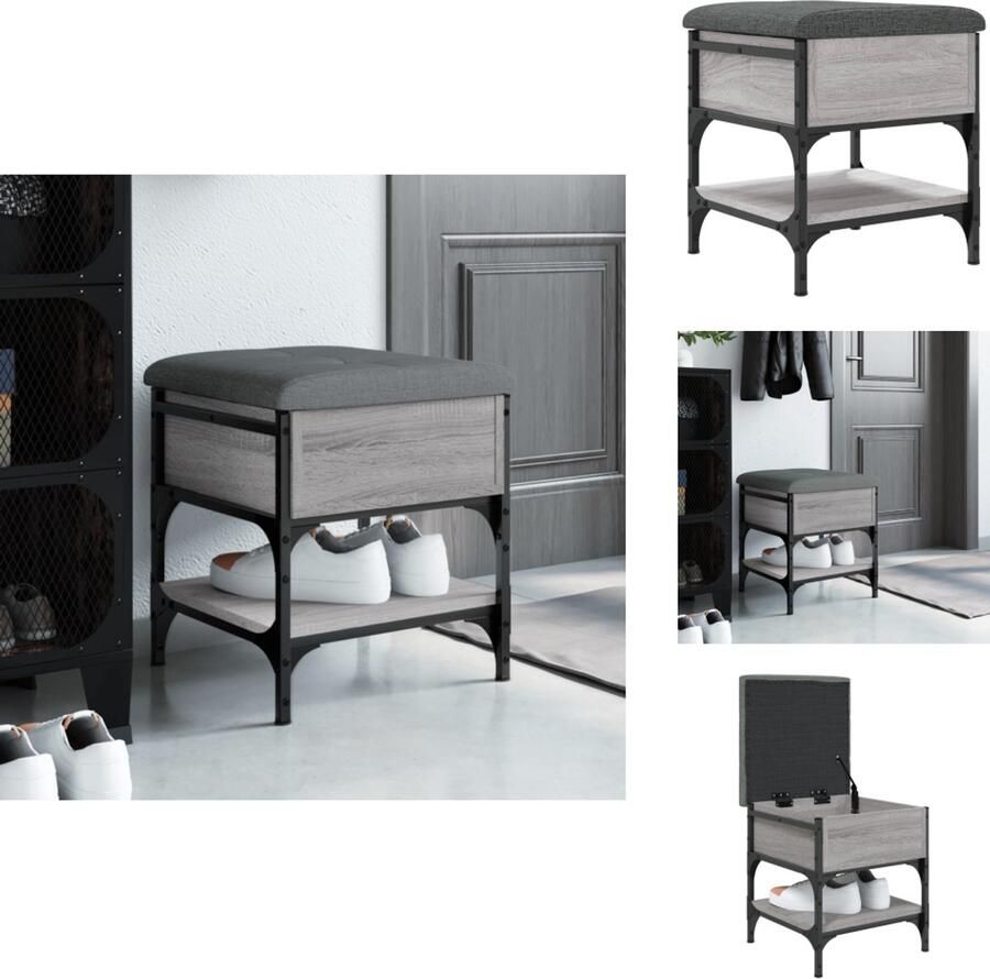 VidaXL Schoenenbankje Schoenenbankjes Halbankje Opbergbankje Schoenenbank 42x42x45 cm bewerkt hout grijs sonoma eikenkleurig