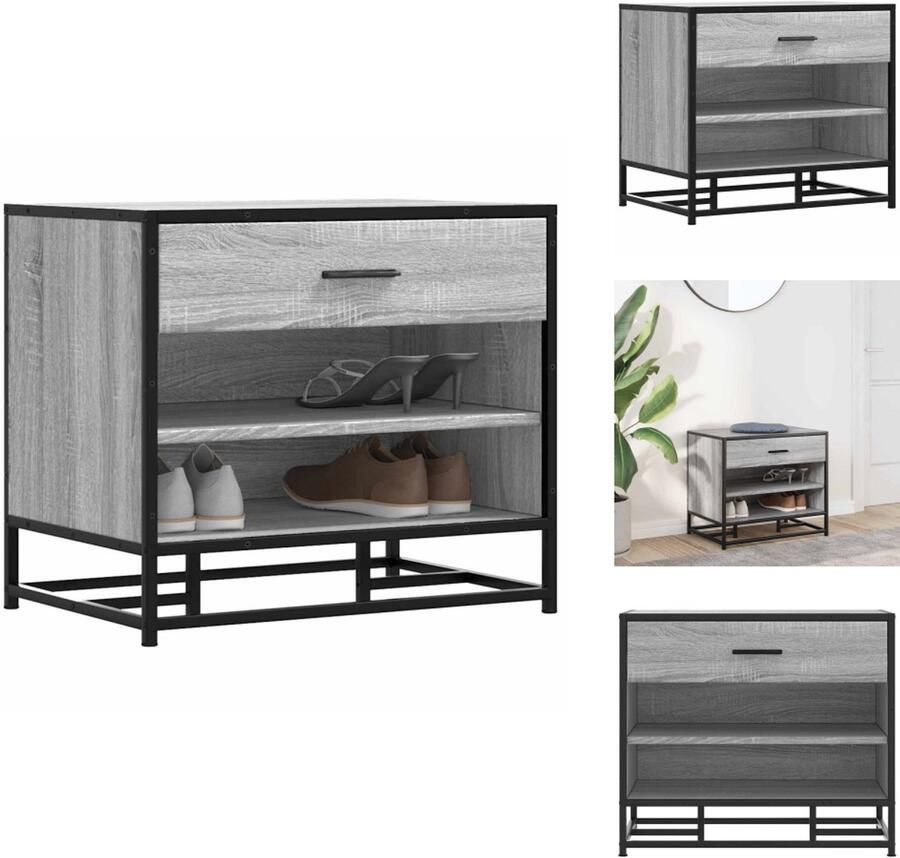 VidaXL Schoenenbankje Schoenenbankjes Halbankje Opbergbankje Schoenenbank 60x40x53 5 cm bewerkt hout en metaal grijs sonoma