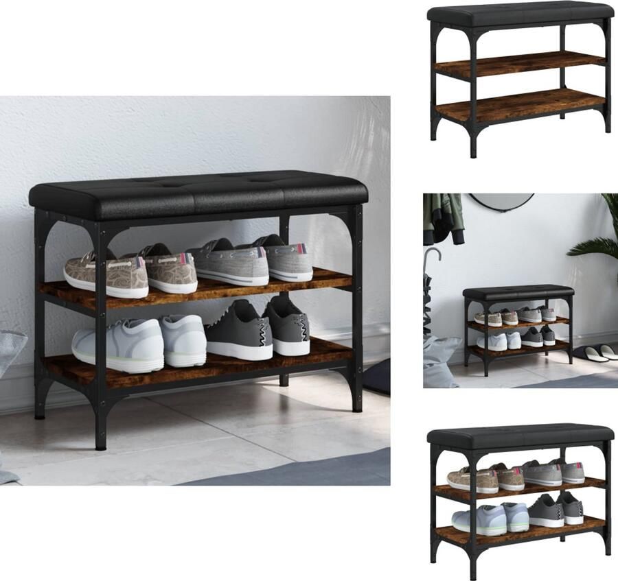 VidaXL Schoenenbankje Schoenenbankjes Halbankje Opbergbankje Schoenenbank 62x32x47 cm bewerkt hout gerookt eikenkleurig