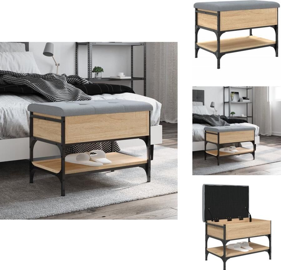 VidaXL Schoenenbankje Schoenenbankjes Halbankje Opbergbankje Schoenenbank 62x42x45 cm bewerkt hout sonoma eikenkleurig