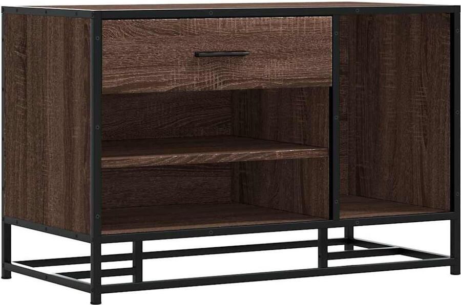 VidaXL Schoenenbank 80x40x53 5 cm bewerkt hout en metaal bruin eiken Schoenenbank Schoenenopbergers Hallenkasten Houten Bank Metalen Bank