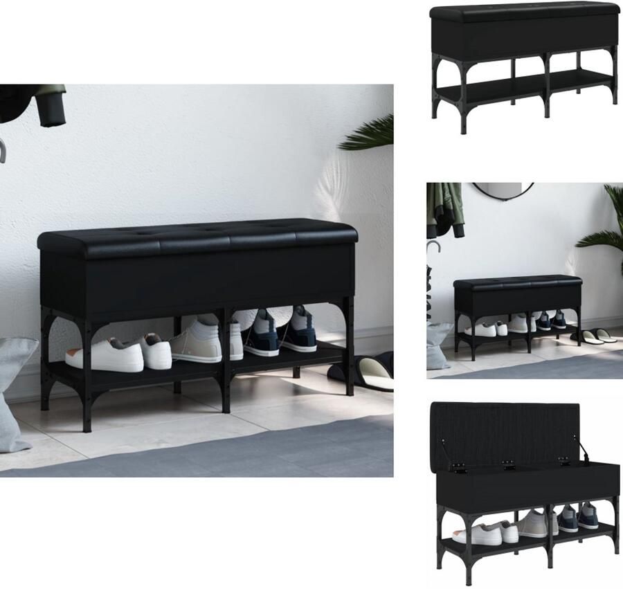 VidaXL Schoenenbankje Schoenenbankjes Halbankje Opbergbankje Schoenenbank 82x32x45 cm bewerkt hout zwart