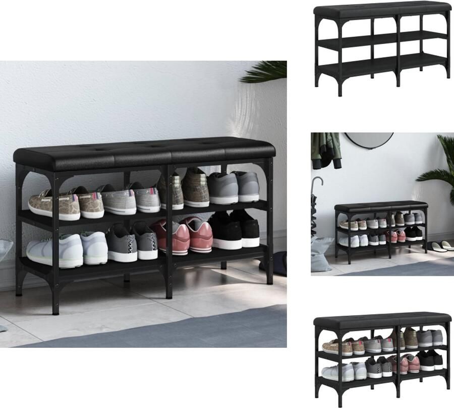 VidaXL Schoenenbankje Schoenenbankjes Halbankje Opbergbankje Schoenenbank 82x32x47 cm bewerkt hout zwart
