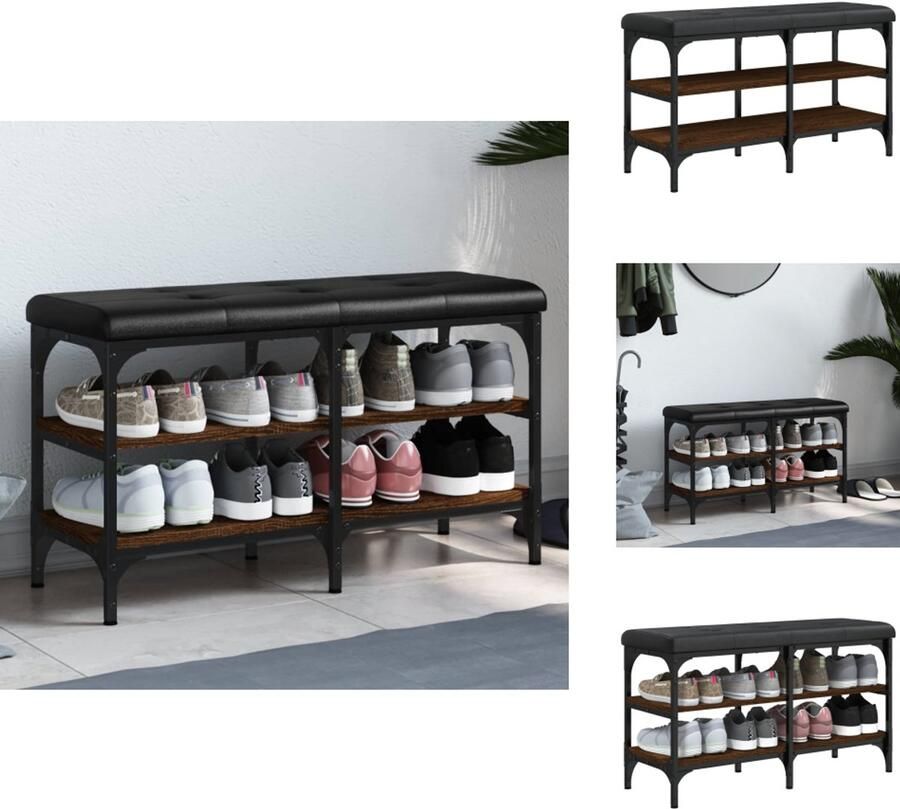 VidaXL Schoenenbankje Schoenenbankjes Halbankje Opbergbankje Schoenenbank 82x32x47 cm bewerkt hout bruin eikenkleur