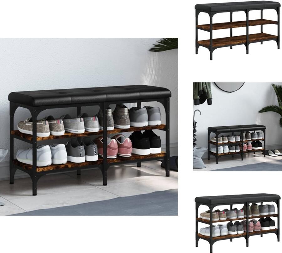 VidaXL Schoenenbankje Schoenenbankjes Halbankje Opbergbankje Schoenenbank 82x32x47 cm bewerkt hout gerookt eikenkleurig