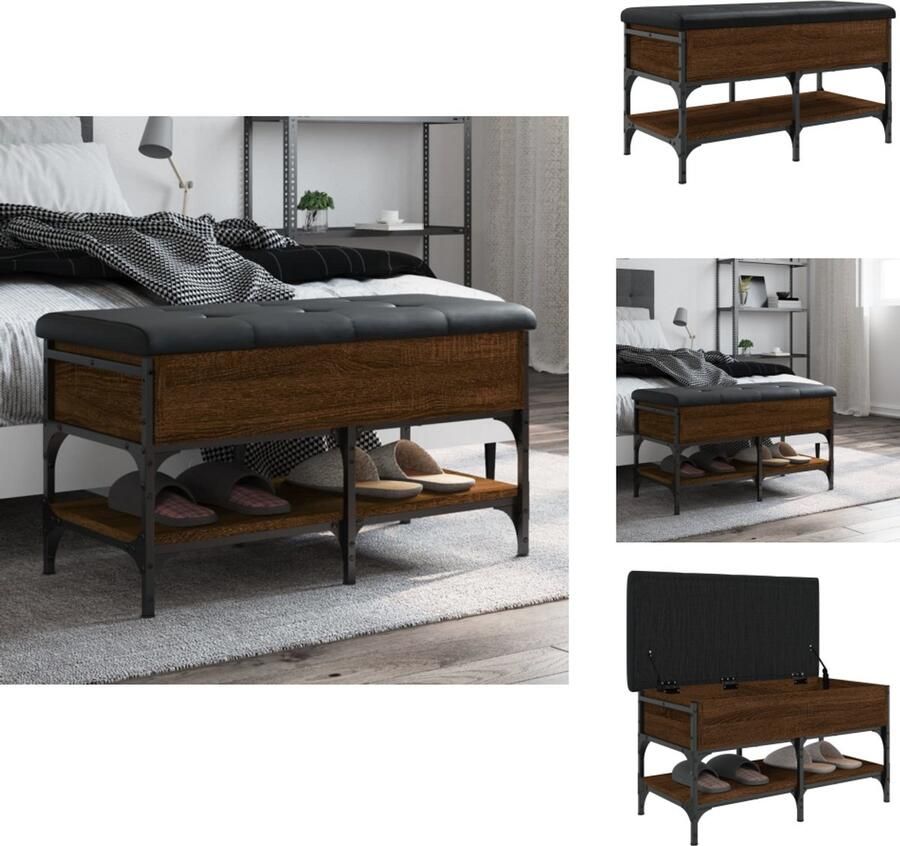 VidaXL Schoenenbankje Schoenenbankjes Halbankje Opbergbankje Schoenenbank 82x42x45 cm bewerkt hout bruin eikenkleur