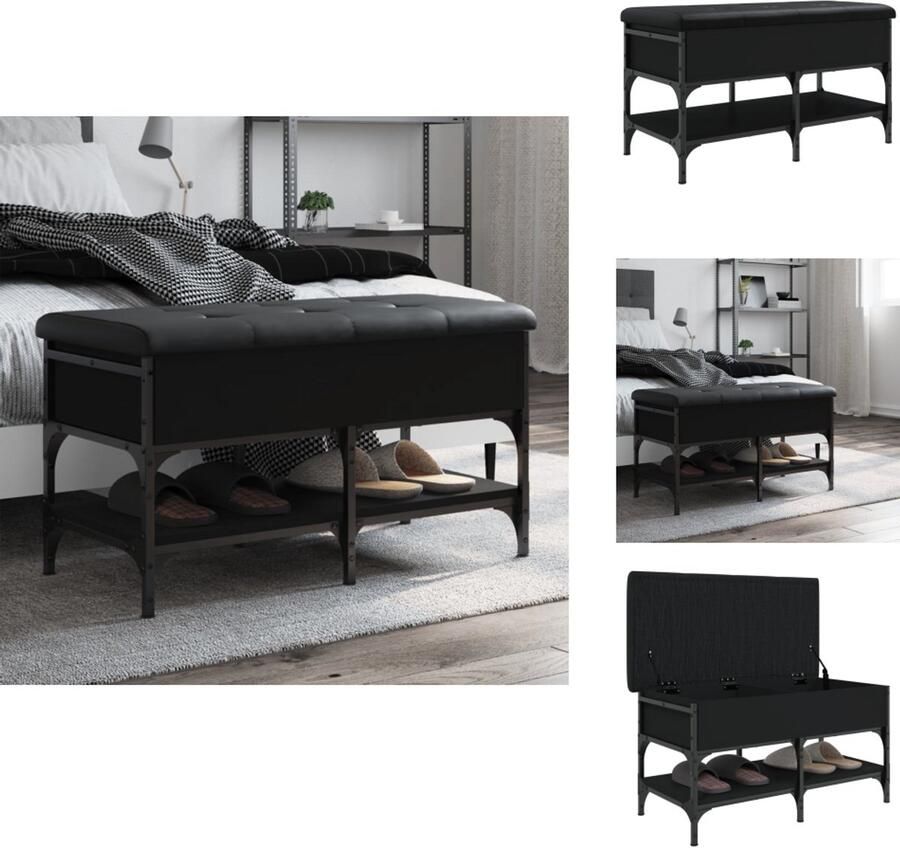 VidaXL Schoenenbankje Schoenenbankjes Halbankje Opbergbankje Schoenenbank 82x42x45 cm bewerkt hout zwart