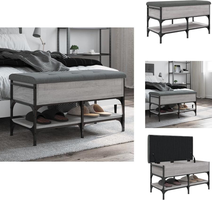 VidaXL Schoenenbankje Schoenenbankjes Halbankje Opbergbankje Schoenenbank 82x42x45 cm bewerkt hout grijs sonoma eikenkleurig