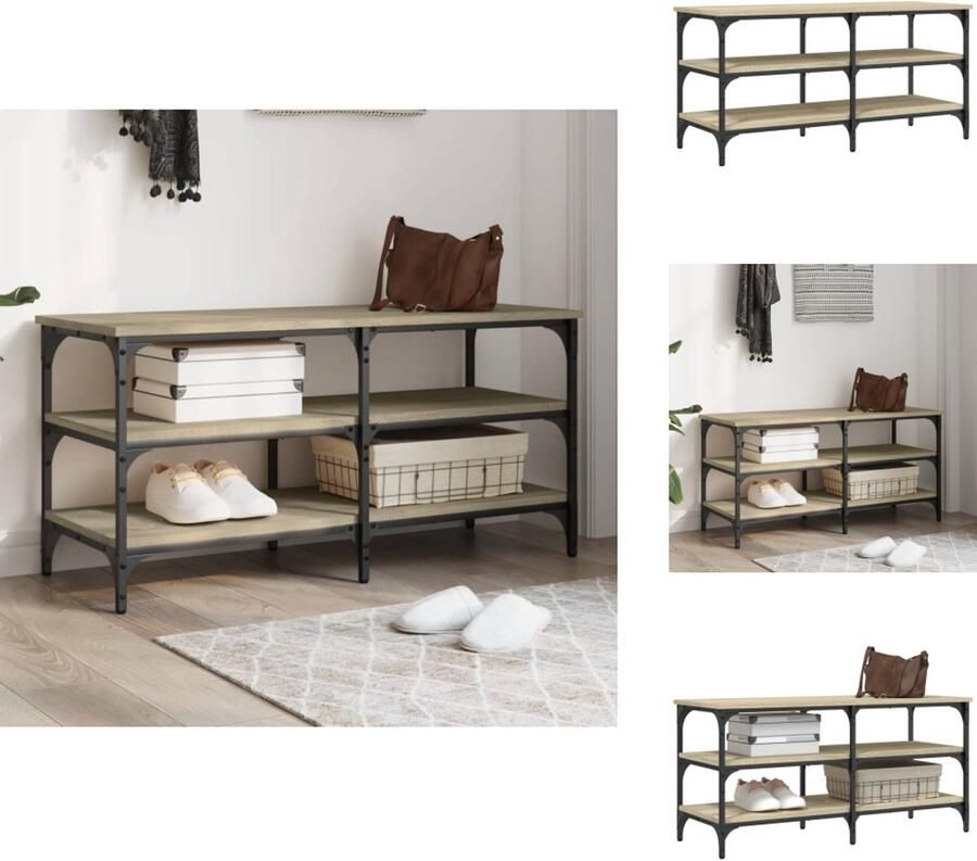 VidaXL Schoenenbankje Schoenenbankjes Halbankje Opbergbankje Schoenenbankje 100x38 5x49 cm bewerkt hout sonoma eikenkleurig