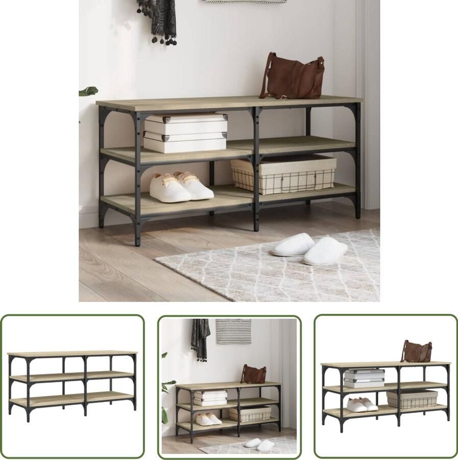 VidaXL Schoenenbankje 100x38 5x49 cm bewerkt hout sonoma eikenkleurig Schoenenbank Schoenenkast Houten Schoenenbank Bruine Schoenenbank Vintage Schoenenbank