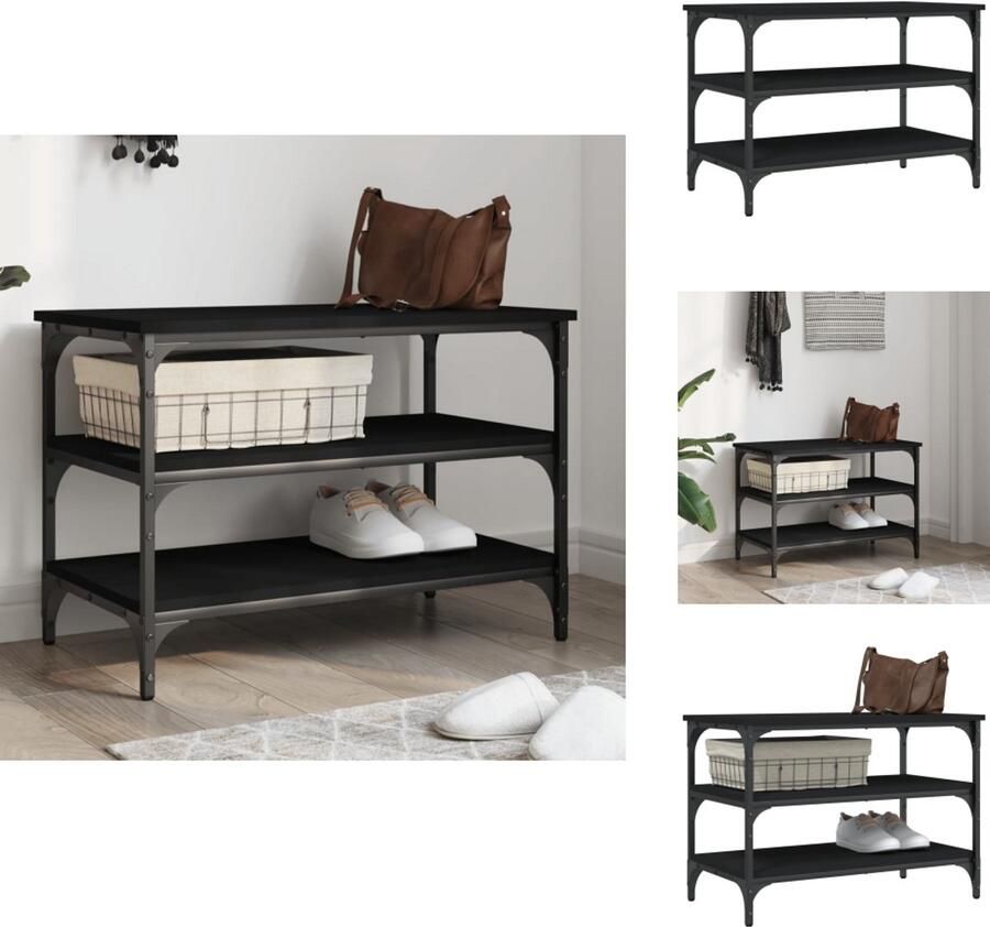 VidaXL Schoenenbankje Schoenenbankjes Halbankje Opbergbankje Schoenenbankje 70x38 5x49 cm bewerkt hout zwart