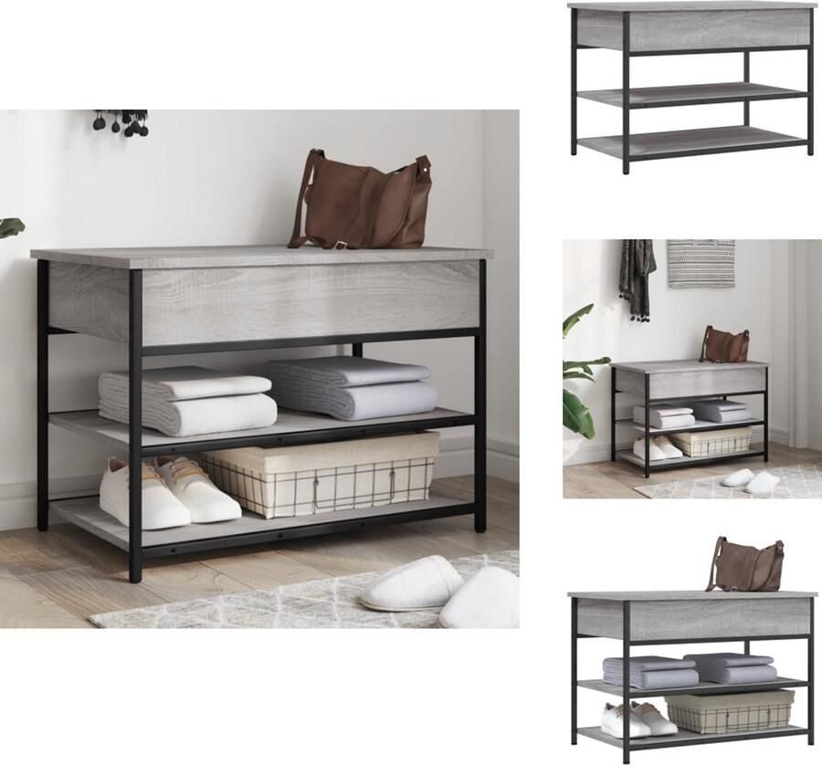 VidaXL Schoenenbankje Schoenenbankjes Halbankje Opbergbankje Schoenenbankje 70x42 5x50 cm bewerkt hout grijs sonoma eiken