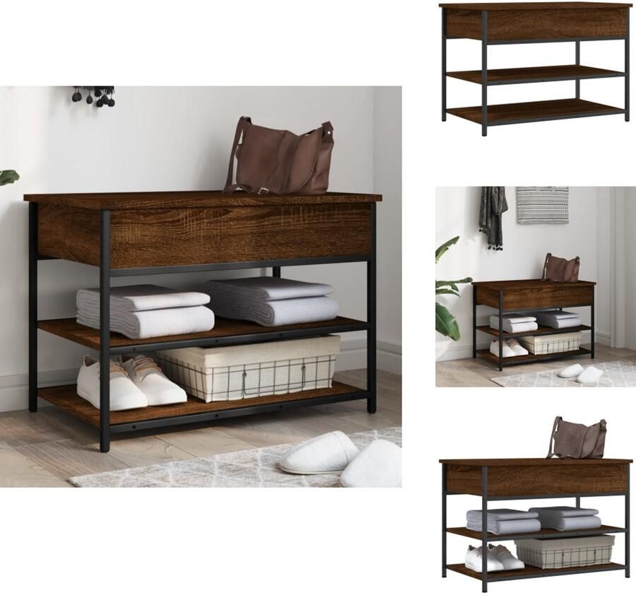 VidaXL Schoenenbankje Schoenenbankjes Halbankje Opbergbankje Schoenenbankje 70x42 5x50 cm bewerkt hout bruin eikenkleur