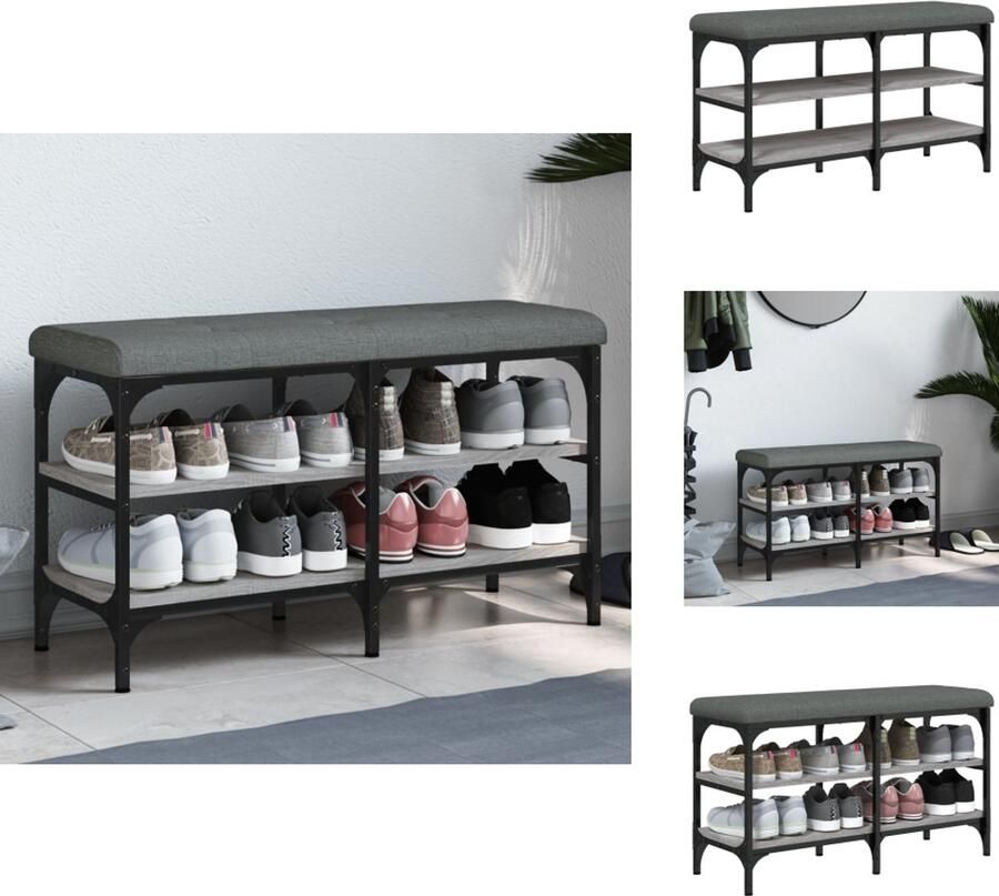 VidaXL Schoenenbankje Schoenenbankjes Halbankje Opbergbankje Schoenenbankje 82x32x47 cm bewerkt hout grijs sonoma eikenkleur