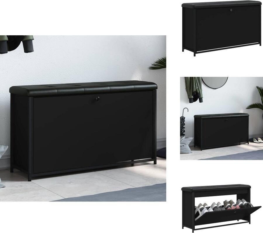 VidaXL Schoenenbankje Schoenenbankjes Halbankje Opbergbankje Schoenenbankje met klaplade 102x32x56 cm zwart