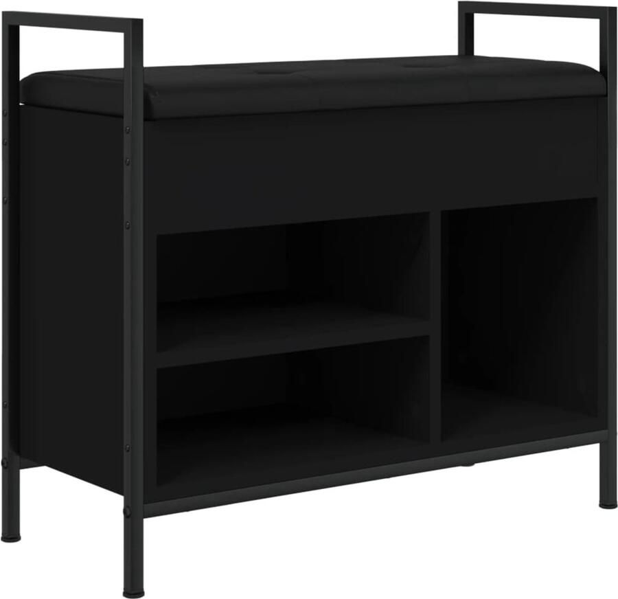 VidaXL Schoenenbankje 65 5x32x57 5 cm bewerkt hout zwart Schoenenbank Schoenenkast Entreemeubilair Houten Bank Zithoogte Lage