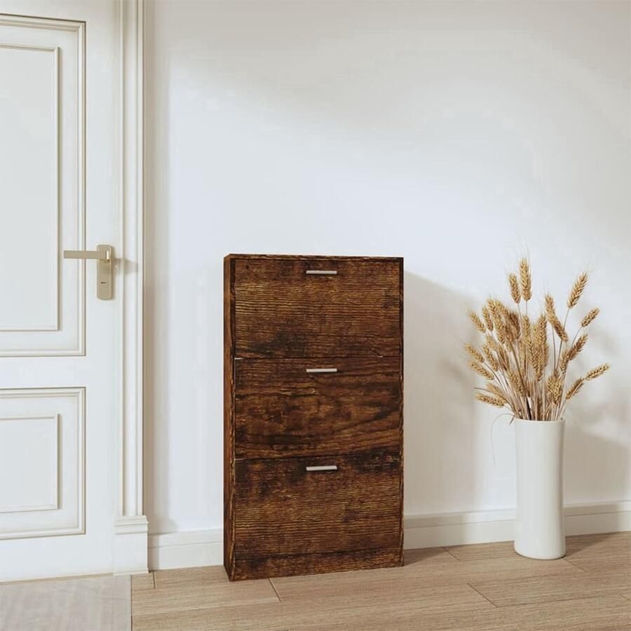 The Living Store Schoenenkast 59x17x108 cm bewerkt hout gerookt eikenkleurig Schoenenkast Schoenendoos Bergruimte Organisatie Entreehal - Foto 2