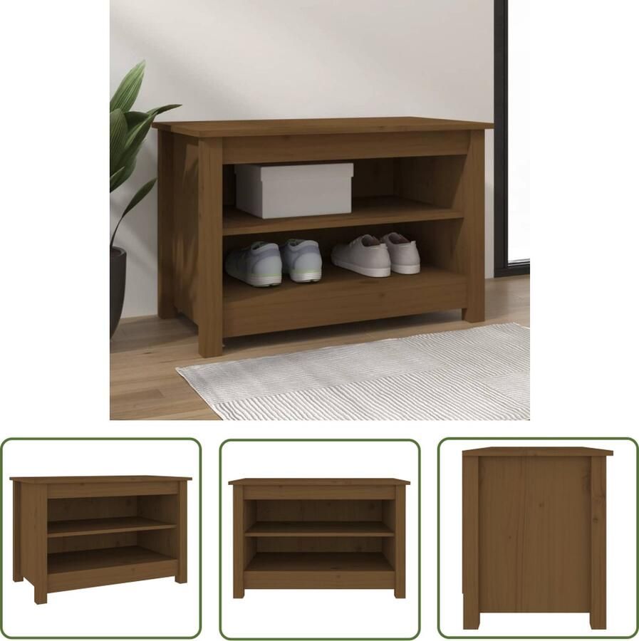 The Living Store Schoenenbank Grenenhout Schoenenkast 70 x 38 x 45.5 cm Honingbruin Schoenenkast Schoenendoos Houten Schoenenkast Grenoble Hout Honingbruin Meubilair - Foto 2