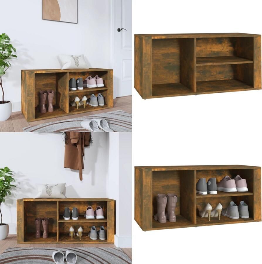 VidaXL Schoenenkast 100x35x45 cm bewerkt hout gerookt eikenkleurig Schoenenrek Schoenenrekken Opbergrek Voor Schoenen Schoenenstellage