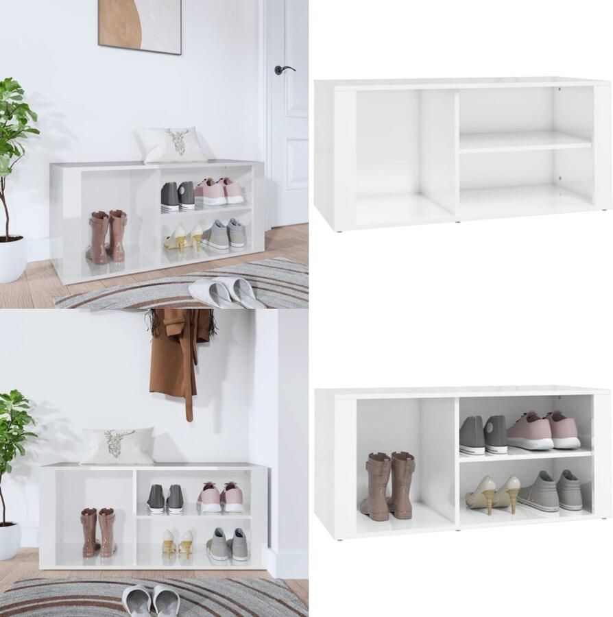 VidaXL Schoenenkast 100x35x45 cm bewerkt hout hoogglans wit Schoenenrek Schoenenrekken Opbergrek Voor Schoenen Schoenenstellage