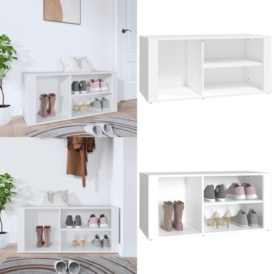 VidaXL Schoenenkast 100x35x45 cm bewerkt hout wit Schoenenrek Schoenenrekken Opbergrek Voor Schoenen Schoenenstellage
