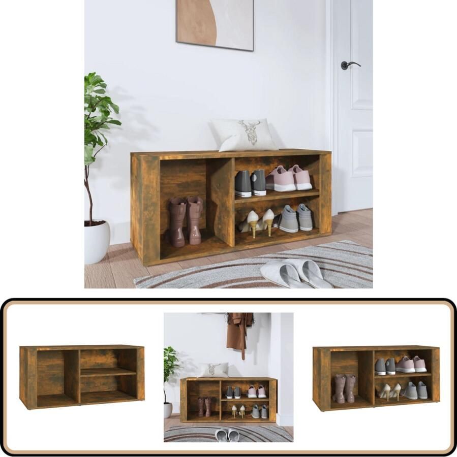VidaXL Schoenenkast 100x35x45 cm Gerookt Eiken Schoenenkast Schoenuitlegers Bergruimte Houten Kast Bruine Kast Entree Meubilair Modern Design Compact Veel Opbergvakken Stijlvol Interieur Georganiseerd Huis