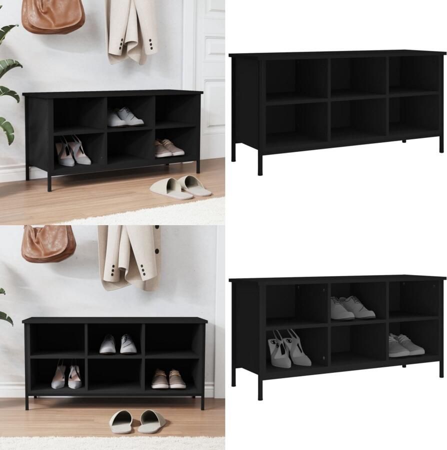 VidaXL Schoenenkast 100x35x50 cm bewerkt hout zwart Schoenenkast Schoenenkasten Opbergkast Kast