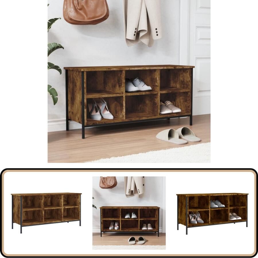 VidaXL Schoenenkast 100x35x50 cm Gerookt Eiken Schoenenkast Schoenuitlegers Berging Schoenen Houten Schoenenrek Bruine Schoenenkast Industrieel Design Compact Schoenenkast