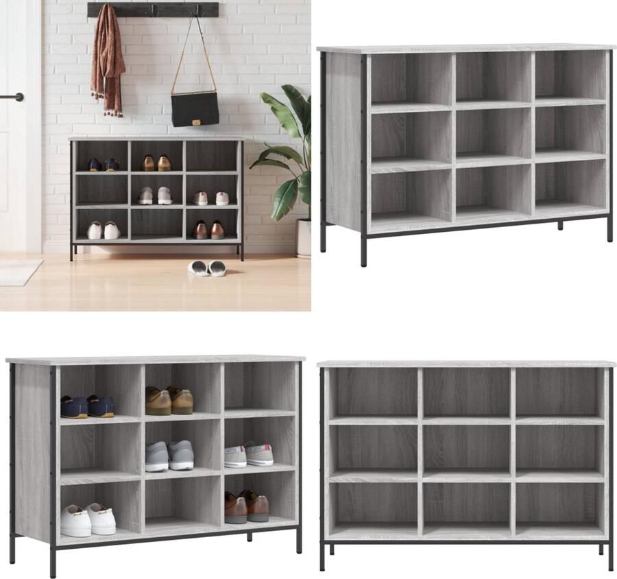 VidaXL Schoenenkast 100x35x70 cm bewerkt hout grijs sonoma eikenkleur Schoenenkast Schoenenkasten Opbergkast Kast