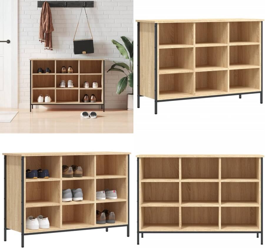 VidaXL Schoenenkast 100x35x70 cm bewerkt hout sonoma eikenkleurig Schoenenkast Schoenenkasten Opbergkast Kast