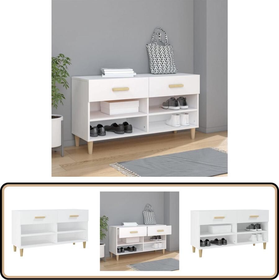 VidaXL Schoenenkast 102x35x55 cm Wit Bewerkt hout Schoenenkast Kast Voor Schoenen Schoenuitlegger Bergruimte Houten Schoenenkast