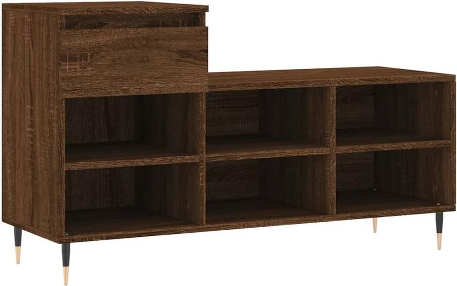 The Living Store Schoenenkast Bruineiken 102 x 36 x 60 cm Bewerkt hout+metaal Schoenenkast Houten Schoenenkast Bruine Schoenenkast Schoenen Organisatie Bergruimte