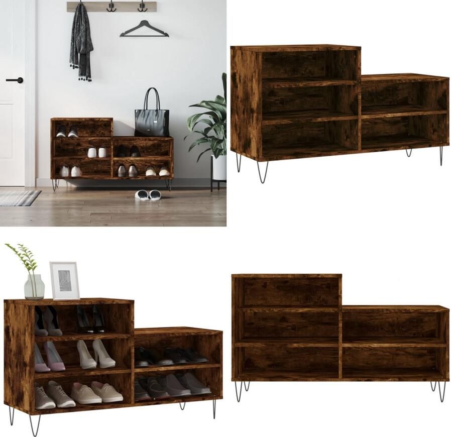 VidaXL Schoenenkast 102x36x60 cm bewerkt hout gerookt eikenkleurig Schoenenrek Schoenenrekken Opbergrek Voor Schoenen Schoenenstellage