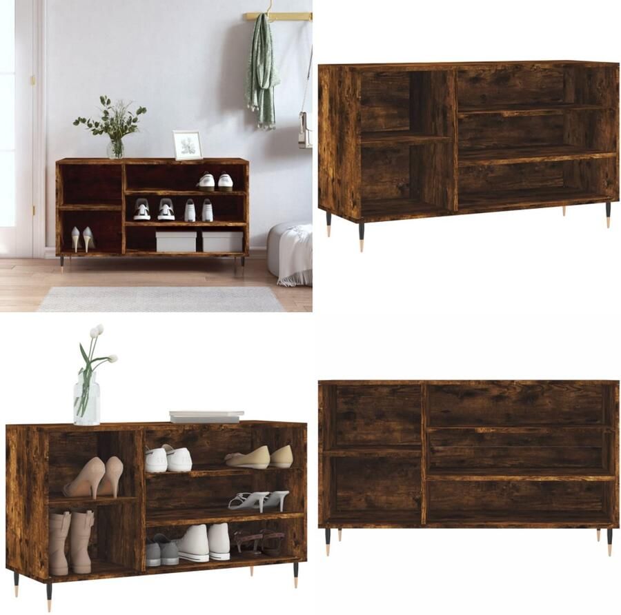 VidaXL Schoenenkast 102x36x60 cm bewerkt hout gerookt eikenkleurig Schoenenrek Schoenenrekken Opbergrek Voor Schoenen Schoenenstellage