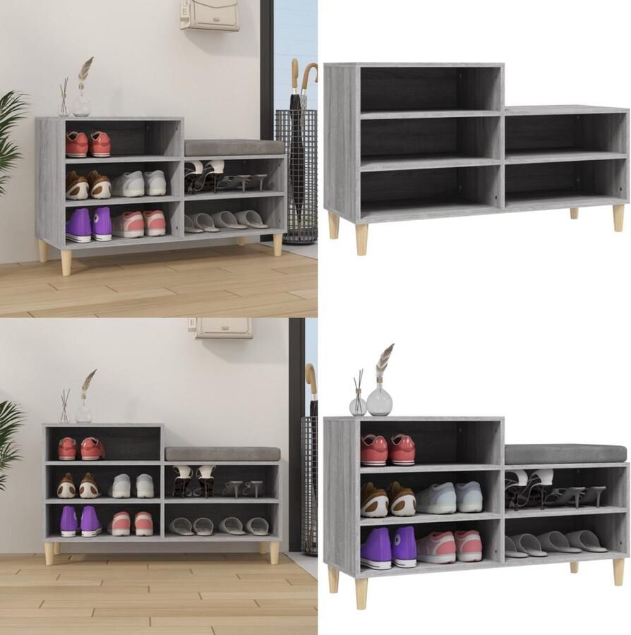 VidaXL Schoenenkast 102x36x60 cm bewerkt hout sonoma grijs Schoenenrek Schoenenrekken Opbergrek Voor Schoenen Schoenenstellage